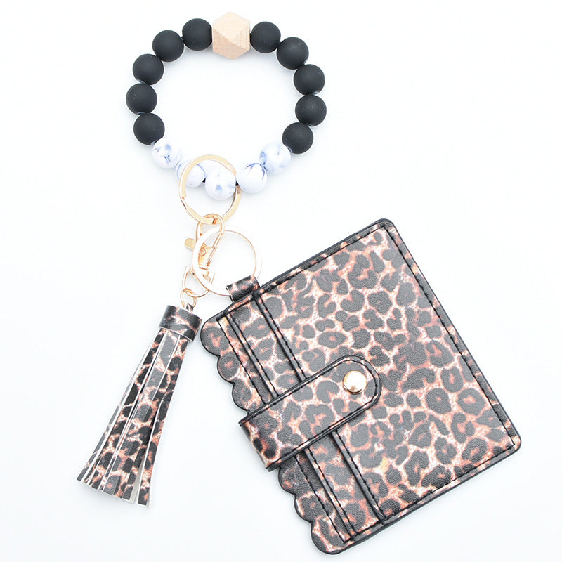 Wholesale Card Holder Pu Tassel Beads Bracelet Wallet Keychain